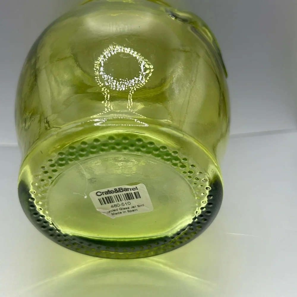 Crate & Barrel Recycled Green Glass Canisters Jar with Cork Stopper